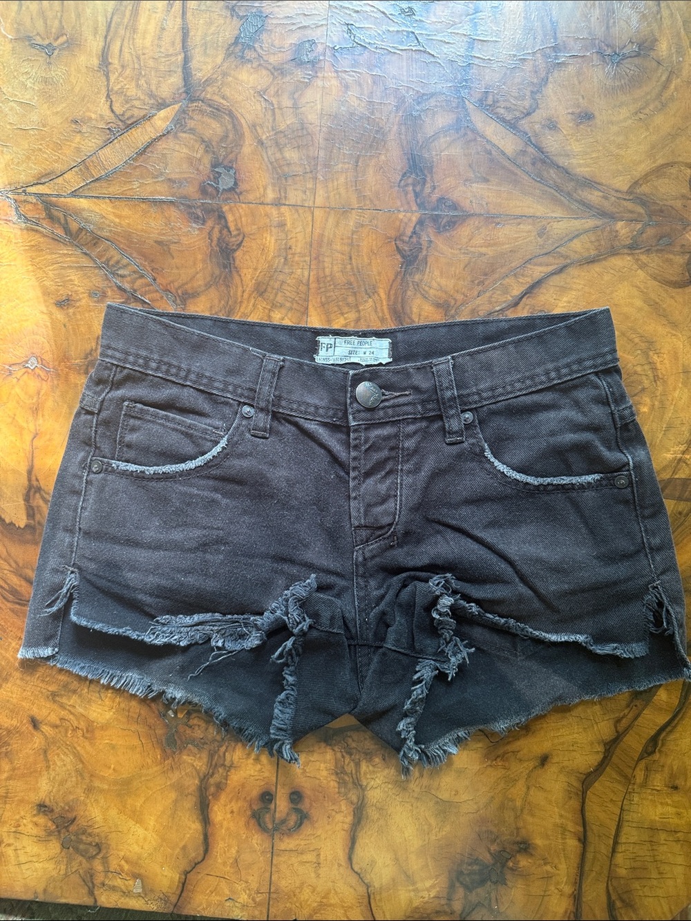 Free People Black Distressed Denim Cutoff Shorts